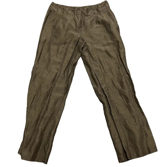 new york and company Brown Linen Wide Leg Pant Womens Low Rise Beach Boho 6 - Picture 1 of 9